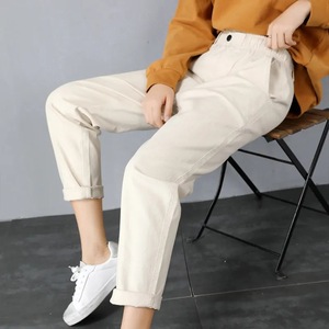 Khaki High Waisted Casual Pants Women Cotton Canvas Elastic Waist Slim Fit Cropped Style JN-8618 - Product Image 3