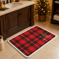 Tapis de bain de Noël en gros, aspect lin, tissé, absorbant, antidérapant en caoutchouc, bordure en peluche, vente en gros