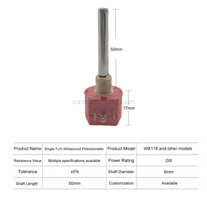 Potenciómetro giratorio de bobinado de giro único WX118 original 1K 2K 5K 10K Ohm 2W <span class=keywords><strong>ABK</strong></span>, resistencias ajustables de bobinado de alambre de precisión rojo - Product Image 3