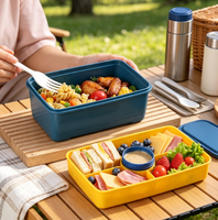 Boîte à bento à 2 étages grande capacité, compatible micro-ondes, pour enfants, avec compartiments séparés, pour la cuisine et l'école
