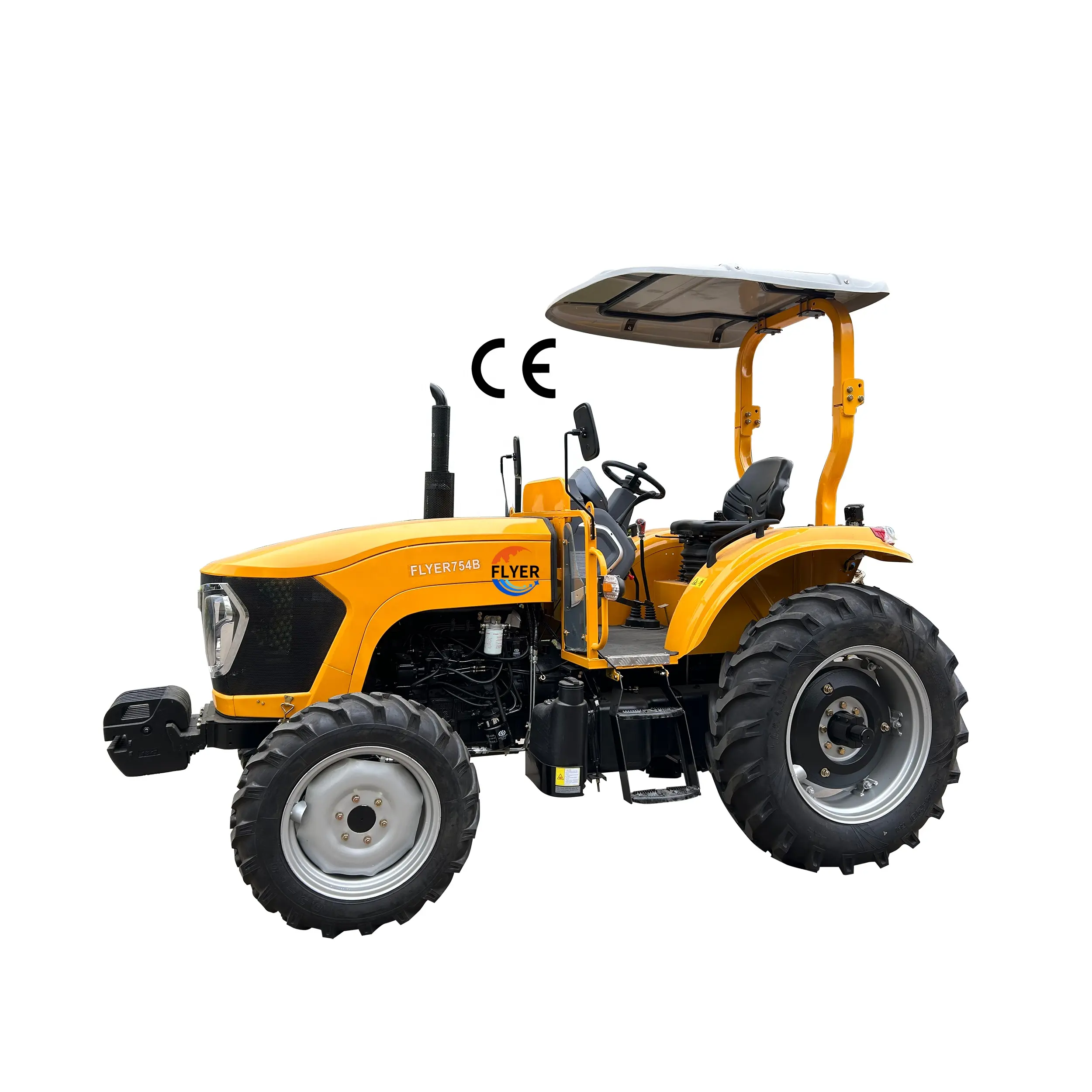 Tractor agrícola con sombrilla, 4x4, color amarillo