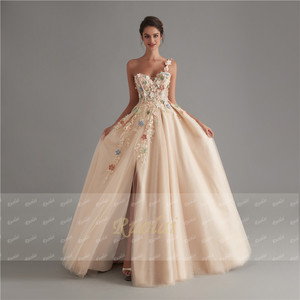 Ruolai OEV-L4233 elegante monospalla scollo a cuore colorato 3D fiore <span class=keywords><strong>lungo</strong></span> abito da sera da ballo <span class=keywords><strong>con</strong></span> <span class=keywords><strong>spacco</strong></span> - Product Image 3