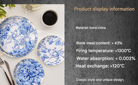 Chaude Européenne Mode Bleu Brodé Boule Creative Design Bone China Vaisselle pour Hôtel Restaurant Botanique Thème Assiette