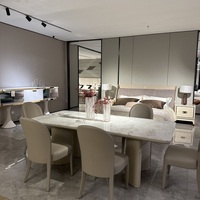 Ensemble de table à manger rectangulaire moderne de luxe en marbre naturel pour 6 personnes, idéal pour appartement, maison, hôtel, haute qualité
