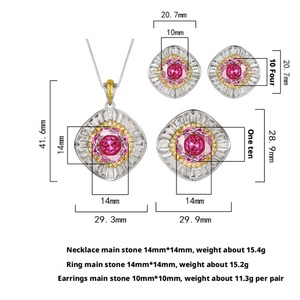 Fashion Jewelry Eco-friendly Copper Gold Plated 14-10MM Zircon Floral <b>Bridal</b> Necklace Earrings Ring Set with Pink Stones Wedding - Product Image 2