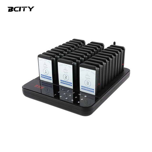 BCITY Wireless Restaurant Pager System 30 Buzzers Queue Paging System QC300 Waiter Calling System