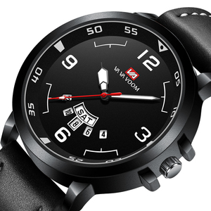 Montre durable pour hommes, cadran noir, affichage de la date, bracelet en cuir gris, montre-bracelet décontractée pour affaires - Product Image 3