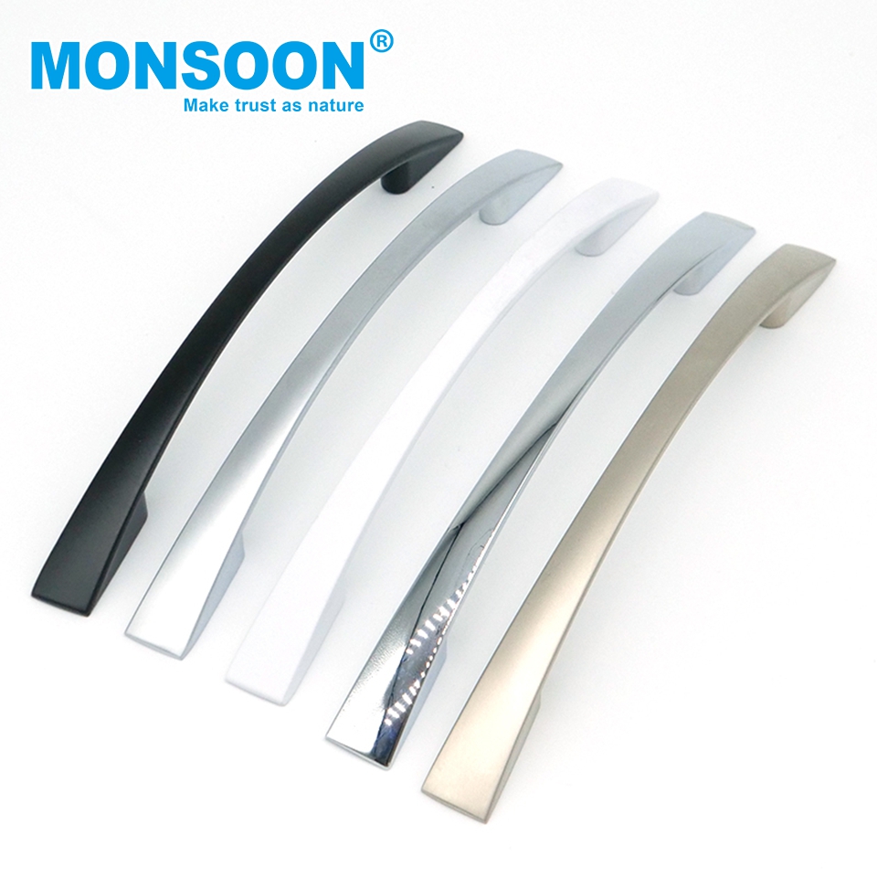 Luxury Light Kitchen Cabinet Handles Bridge Shape Furniture Pulls Handle Double Hole Zinc Alloy Satin Nickel Door Handle