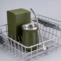 Gourde à Yerba Maté Ergonomique Moderne avec Finition Élégante en Grain de Bois, Tasse à Thé en Acier Inoxydable pour les Modes de Vie Contemporains