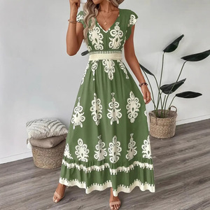 Robe trapèze sans manches taille haute rétro en satin imprimé floral et dentelle, décontractée pour femme, collection été 2026, éco-responsable, offre spéciale - Product Image 2