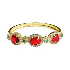 Luxurious Oval Shape Cubic Zirconia Bracelets Jewelry Stone Red Coloured Glaze Bangles Faceted Topaz Bracelet & Bangles