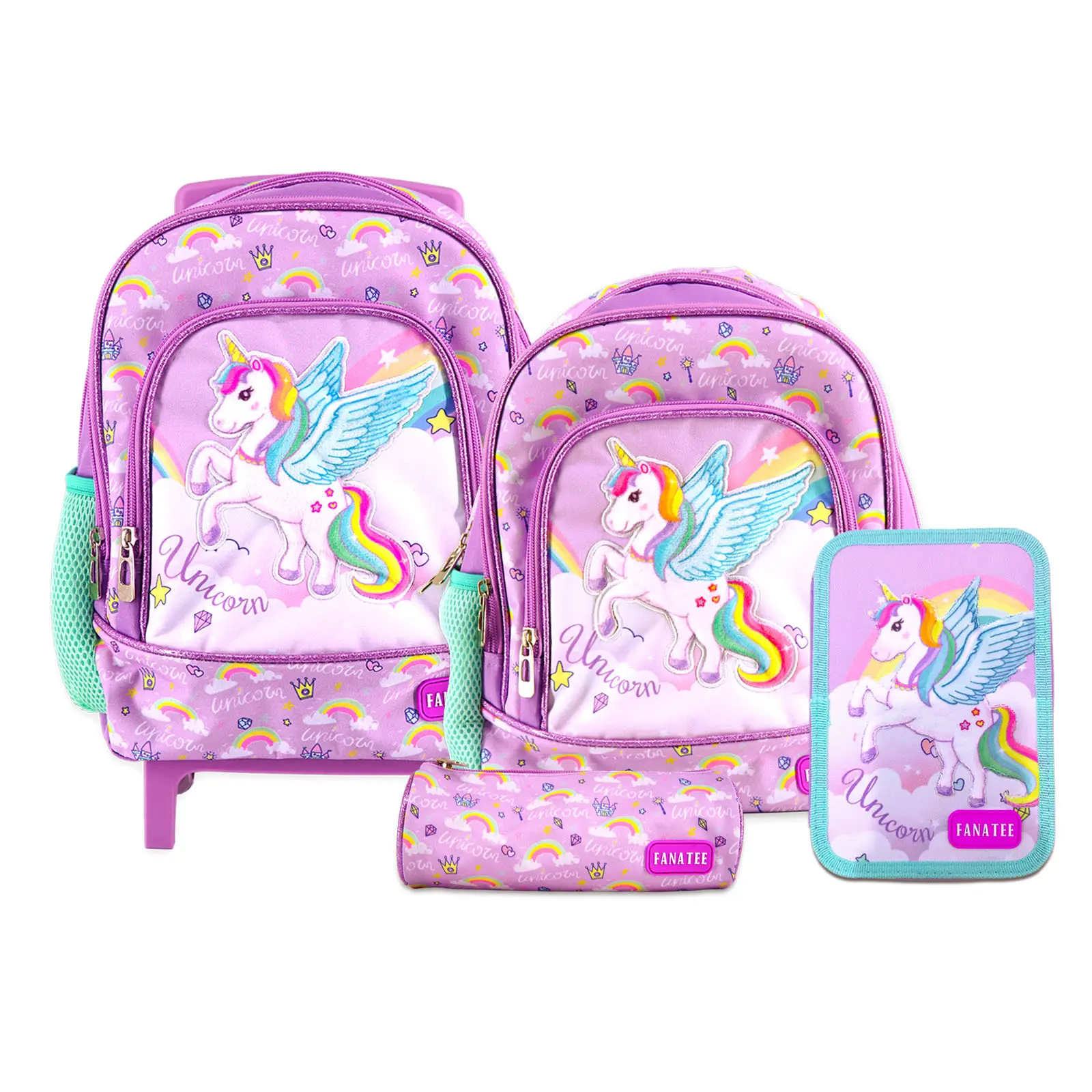 4Pcs Unicorn Backpack Sets Kids Bookbag Primary School Daypack Elementary Students Knapsack for Teens Girls