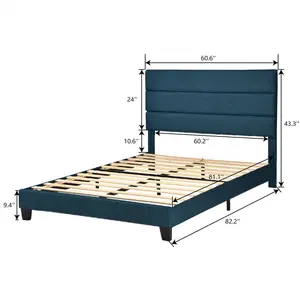 bed room furnitures factory best price good quality queen double up-holstered bed suppliers metal pu fabric bed made in China