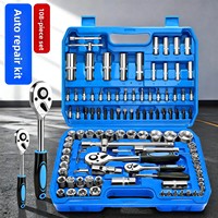 Kit d'outils à main en acier pour réparation automobile, ensemble combiné de clés à douille et cliquet, boîte à outils en plastique