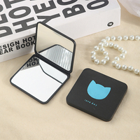 Miroir de poche compact noir double face portable, petit miroir de poche pliable en verre carré, miroir de voyage pour cosmétiques avec logo