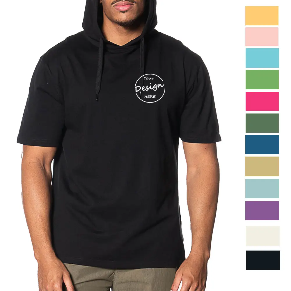 T-shirts à capuche à manches courtes d'été personnalisés de 6.5oz sérigraphie coton peigné filé à l'anneau Streetwear sweats à capuche t-shirts pour hommes