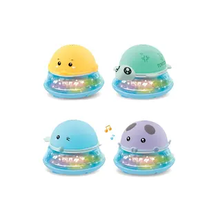 2 in 1 kids duck spraying water sprinkler baby bathtub toy electric universal music fountain UFO with LED light base bath toy