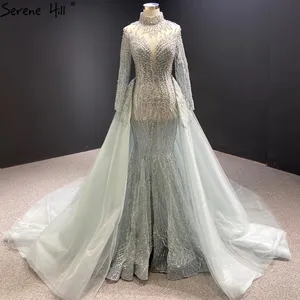 Abito da sposa a sirena musulmano sopra la gonna 2022 Serene Hill HM67140 collo alto manica lunga abiti da donna di lusso abiti da sposa