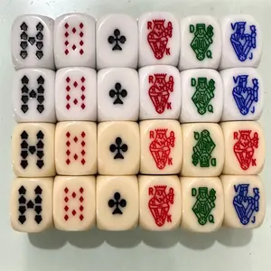 16mm Acrylic Poker Dice Set trắng ngà 6 mặt Vòng DICE với biểu tượng tùy chỉnh cho trò chơi poker số lượng lớn DICE