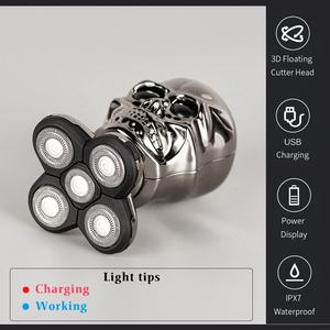 Nouveau rasoir électrique pour hommes à tête chauve avec design <span class=keywords><strong>de</strong></span> crâne d'Halloween 5 en 1, têtes flottantes, tondeuse à barbe, étanche IPX5 - Product Image 4