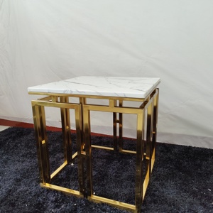 <span class=keywords><strong>Tavolino</strong></span> superiore in <span class=keywords><strong>marmo</strong></span> mobili per soggiorno in Hotel tavoli centrali convenienti con Set di tavoli in acciaio inossidabile dorato - Product Image 4