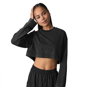 T-shirt tendance à manches longues pour femme, en coton doux et extensible, col rond, basique, décontracté, broderie personnalisée, vente en gros, directement de l'usine - Product Image 1