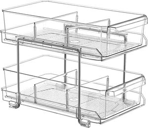Household Items 2 Tier Clear Multifunction Bathroom Kitchen Sliding Spice Organizer Drawers Storage Holders Racks Vulcanus