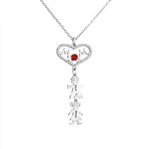 High Quality Mother's Day Gift Crystal Inlaid Heart Shaped Pendant And Baby Girl Boy Charm Pendant Engraved Name Necklace