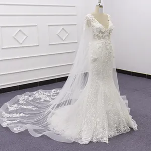 Eslieb 2019 SJ294 angepasst elfenbein v-ausschnitt wrap pailletten backless 3D spitze meerjungfrau hochzeit kleid braut