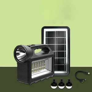 मल्टीफंक्शन पोर्टेबल कैंपिंग लाइट सौर पैनल ऊर्जा चालित एलईडी बल्ब इनडोर आउटडोर सौर लैंप संगीत रेडियो के साथ