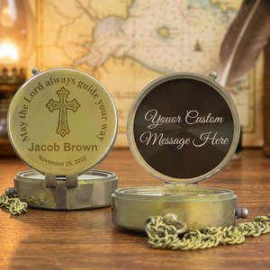 Marine International Personalized Vintage Brass <b>Compass</b> Cross Engraving Handmade Portable Shape Religious Theme Business Gift - Product Image 3