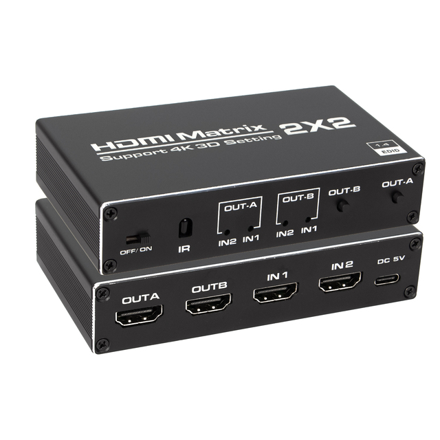 TV-link 4K for Matrix 2x2 2 in 2 Out Switch Splitter with Remote Aluminum Alloy HDCP1.4 Black CE/FCC/RoHS Certified