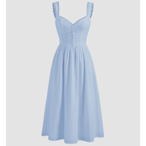 Vestido midi de algodón con botones en la parte delantera para mujer, estilo Cottagecore vintage, vestido de verano para vacaciones en la playa - Product Image 1