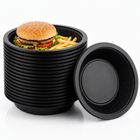 Assiette ronde jetable noire en PP de 9 pouces, bord côtelé renforcé, compatible micro-ondes, pour la restauration en gros