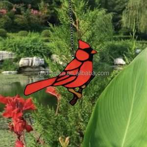 Ornement de fenêtre suspendu en <span class=keywords><strong>vitrail</strong></span> <span class=keywords><strong>Tiffany</strong></span>, motif oiseau cardinal rouge, structure solide, cadeau de Noël, décoration d'atelier - Product Image 1