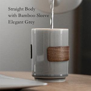 Ly trà sứ hiện đại cao cấp 12oz, thiết kế tối giản độc đáo màu xám, kèm vỏ tre - Product Image 2