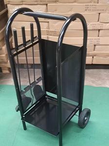 Carro para chimenea Carro para <span class=keywords><strong>leña</strong></span> Hierro negro Estante de almacenamiento de troncos de madera Portador de transporte de troncos Estante para troncos con herramientas - Product Image 5