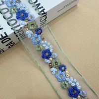 Ruban en organza brodé floral, dentelle transparente à fleurs bleues, détails brodés au fil doré, accessoires de mode pour femmes