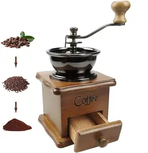 批发木制古典便携式手动木制咖啡磨研磨机家用和旅行用