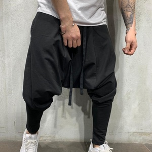 남자의 새로운 힙합 트렌드 바지 유럽과 미국 느슨한 단색 작은 발 거리 스포츠 레저 하렘 바지 - Product Image 2