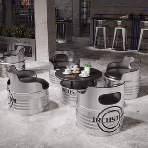 ชุดโต๊ะเก้าอี้ร้านอาหารสไตล์อินดัสเทรียลย้อนยุค ทำจากเหล็ก ทนทาน เหมาะสำหรับร้านอาหารเชิงพาณิชย์ พร้อมที่นั่งทรงถังน้ำมัน - Product Image 1