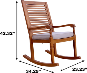 Silla Mecedora Moderna Nantucket de Acacia con Acabado Gris Natural y Cojín para Exteriores, Sala de Estar, Patio, Comedor, Restaurante, Hotel, Villa - Product Image 6