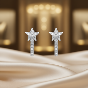 E3021 Orecchini a forma di stella in oro bianco con montatura a punta con zirconi rotondi per gioielli da regalo da donna - Product Image 2