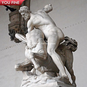 YOUFINE Estatua de Hércules y el Toro Cretense Tallada a Mano en Mármol Blanco, Escultura de Lucha de la Mitología Griega para Museo - Product Image 2