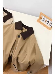 2025 Retro Color-Block <span class=keywords><strong>Trench</strong></span> Coat-Chaqueta de trabajo de estilo británico de gran tamaño coreano para mujeres pequeñas - Product Image 3