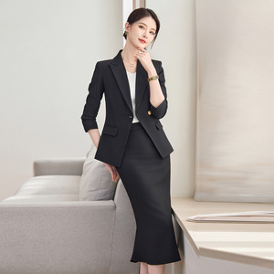 Women's Suit <b>Set</b> Red Midi Fishtail Skirt <b>Office</b> Lady Anti-Wrinkle Worsted Fabric Commuting Workwear - Product Image 3