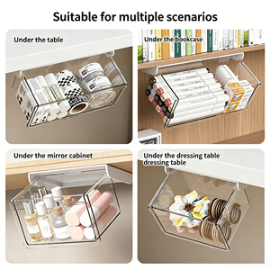Organizzatore Estraibile Sotto <span class=keywords><strong>Scrivania</strong></span> per Armadietto con Specchio, Contenitore Trasparente per Bagno per Utensili Cosmetici come Bastoncini di Cotone - Product Image 5