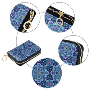 Custom Blue Moroccan Mandela Print Design Zipper Around ID <b>Card</b> <b>Holder</b> Leather Pocket Coin Purse PU Leather <b>Wallet</b> - Product Image 3