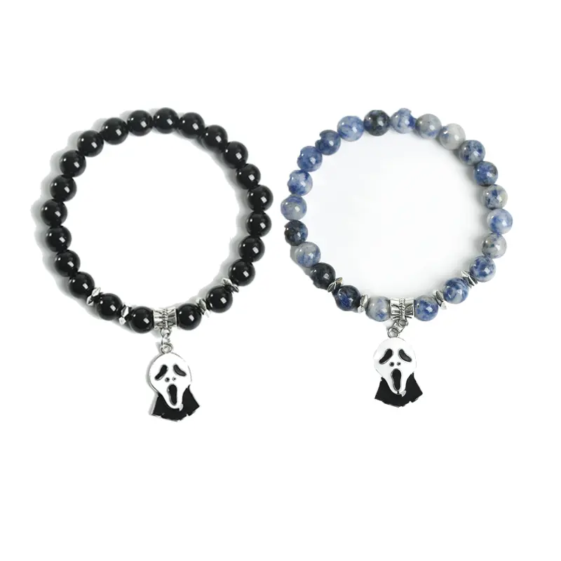 High Quality Ghost Face Mask Crystal Creative Christmas Bracelet Trend Fashion Jewelry Natural Gemstones Round Beads for Gift