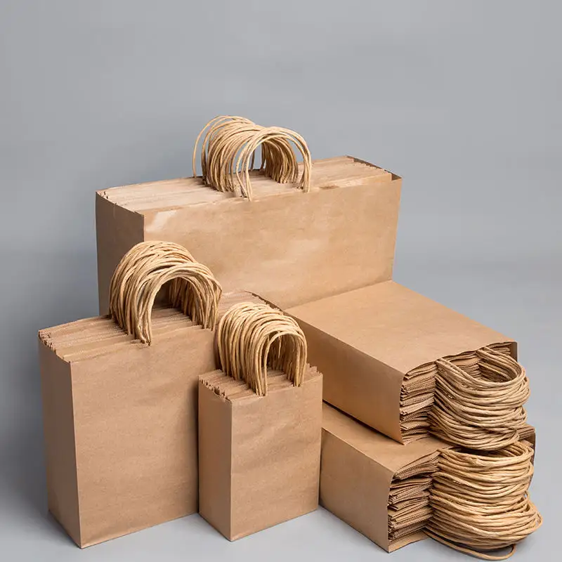 Wholesale Brown Kraft Paper Bag Accept Custom Printing Stock Gift Bag Fast Food Take Away Twisted Handle Shopping Bag